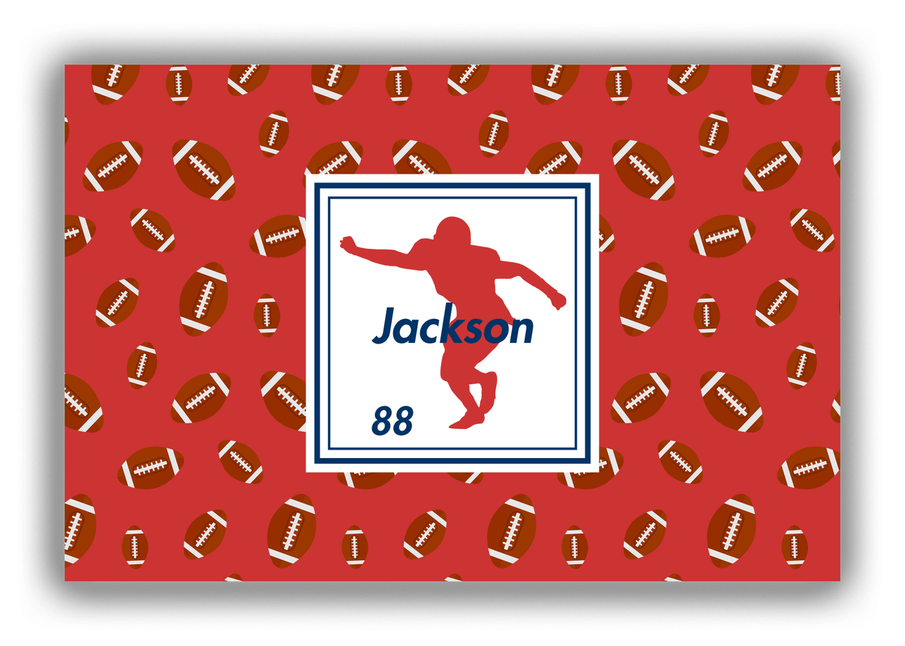 Personalized Football Canvas Wrap & Photo Print X - Red Background - Player Silhouette II - Front View