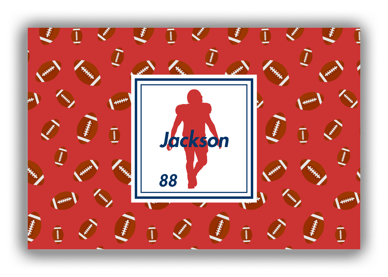 Personalized Football Canvas Wrap & Photo Print X - Red Background - Player Silhouette III - Front View