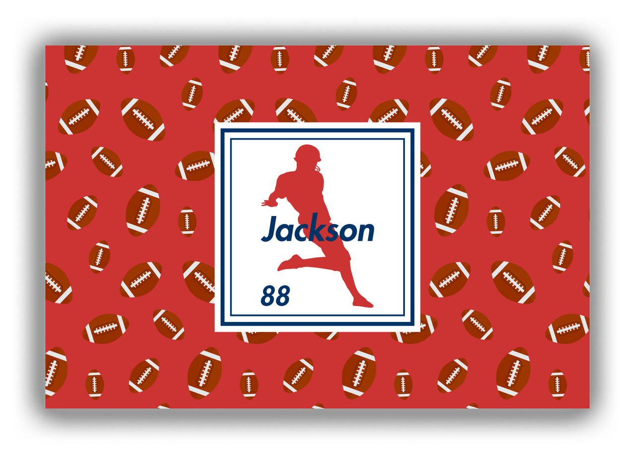 Personalized Football Canvas Wrap & Photo Print X - Red Background - Player Silhouette IV - Front View