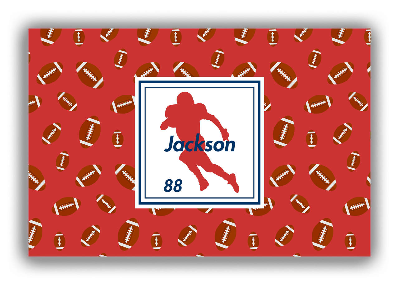 Personalized Football Canvas Wrap & Photo Print X - Red Background - Player Silhouette V - Front View
