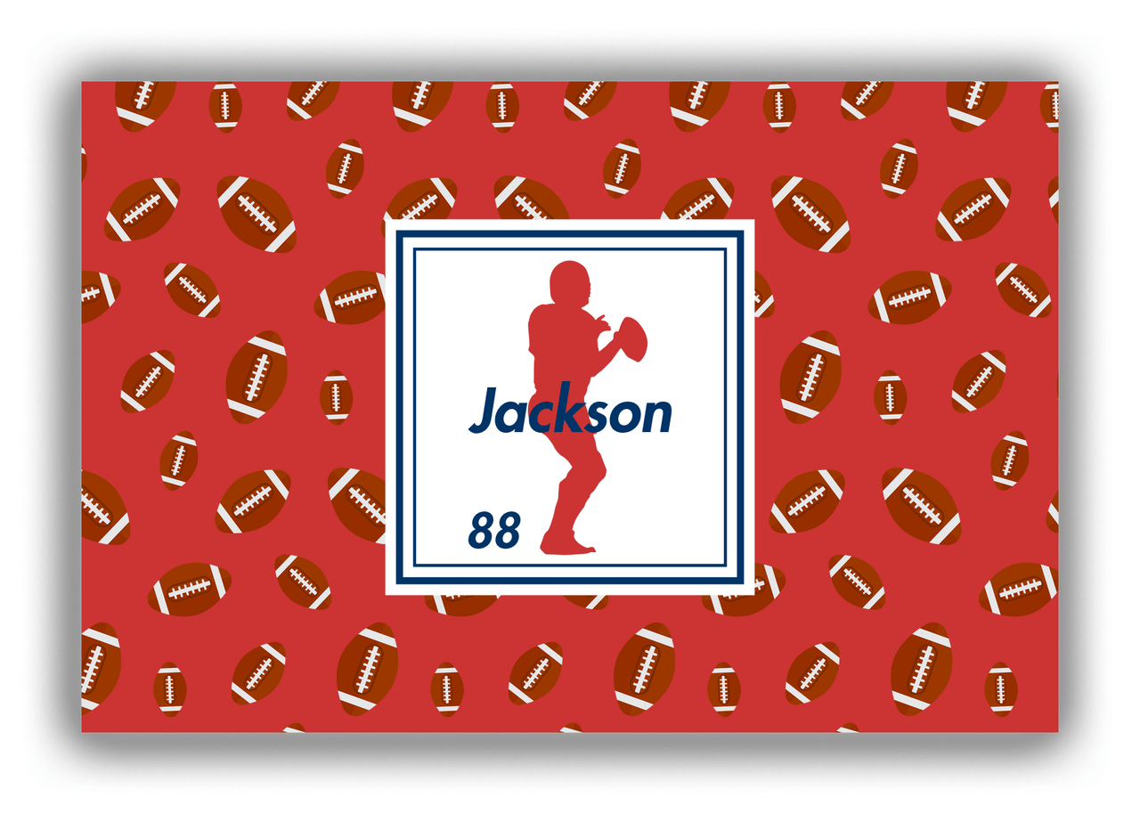 Personalized Football Canvas Wrap & Photo Print X - Red Background - Player Silhouette VII - Front View