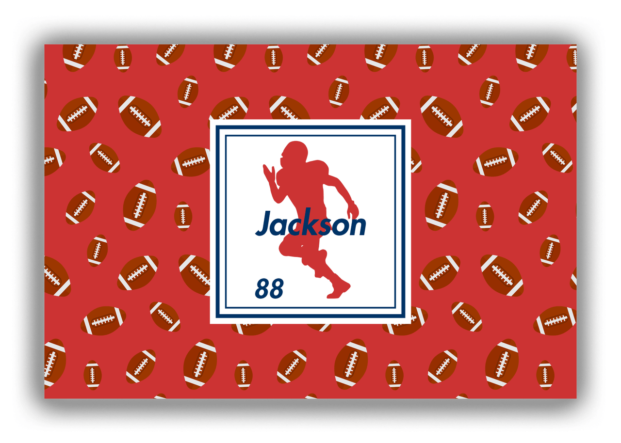 Personalized Football Canvas Wrap & Photo Print X - Red Background - Player Silhouette VIII - Front View