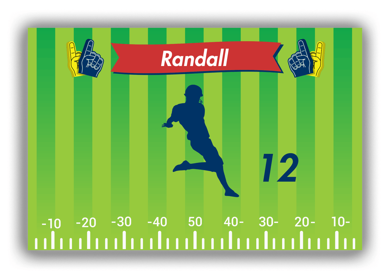 Personalized Football Canvas Wrap & Photo Print XII - Green Background - Player Silhouette IV - Front View