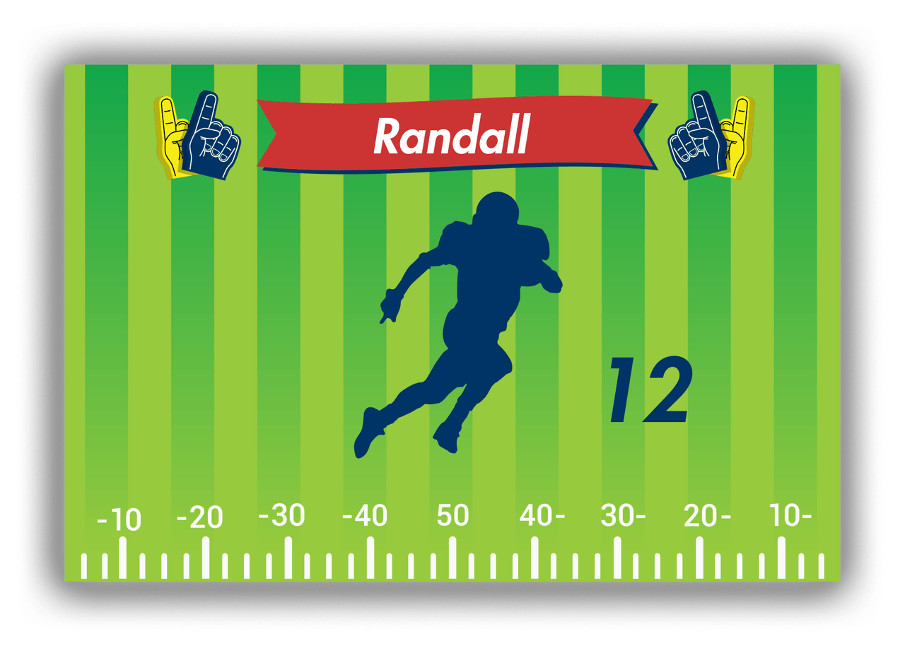Personalized Football Canvas Wrap & Photo Print XII - Green Background - Player Silhouette V - Front View