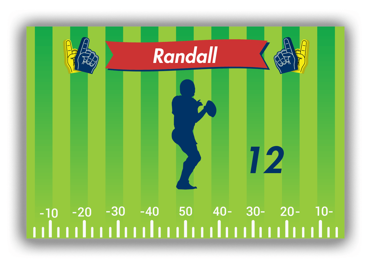 Personalized Football Canvas Wrap & Photo Print XII - Green Background - Player Silhouette VII - Front View