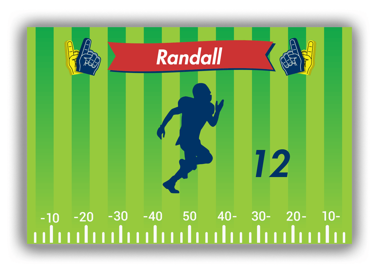 Personalized Football Canvas Wrap & Photo Print XII - Green Background - Player Silhouette VIII - Front View