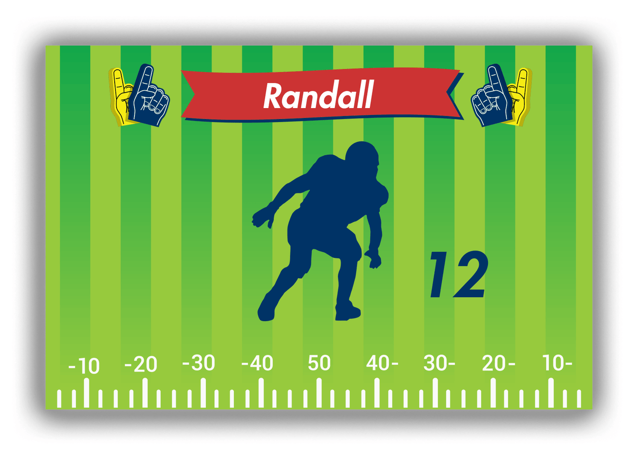 Personalized Football Canvas Wrap & Photo Print XII - Green Background - Player Silhouette IX - Front View
