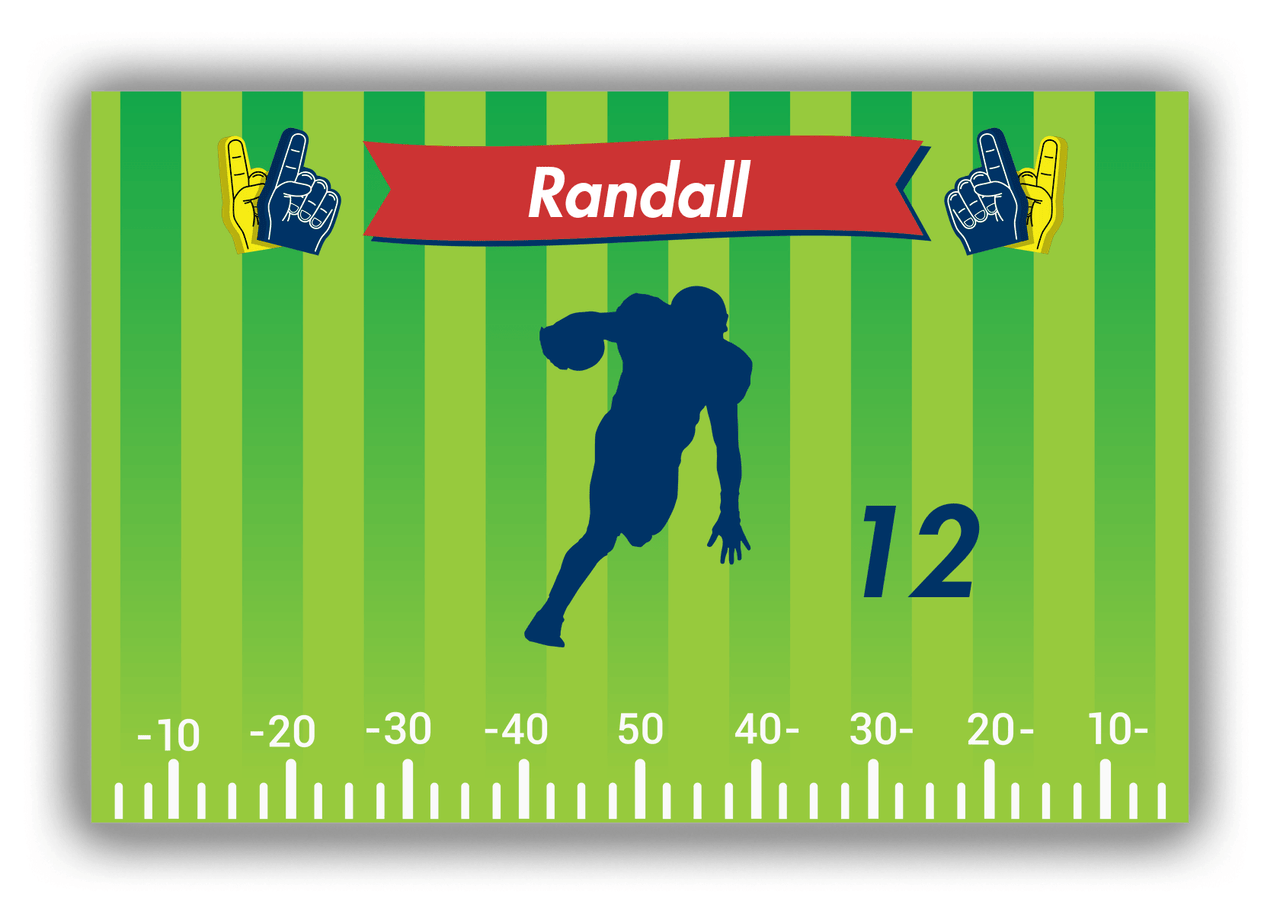 Personalized Football Canvas Wrap & Photo Print XII - Green Background - Player Silhouette X - Front View