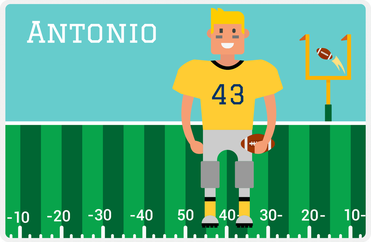 Personalized Football Placemat I - Teal Background - Blond Boy -  View