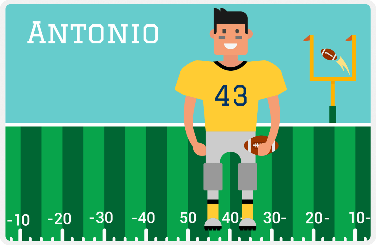 Personalized Football Placemat I - Teal Background - Black Hair Boy -  View