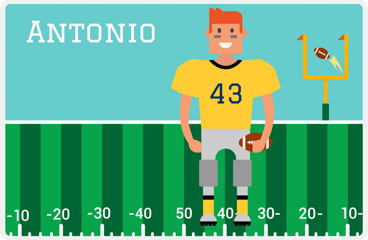Personalized Football Placemat I - Teal Background - Red Hair Boy -  View