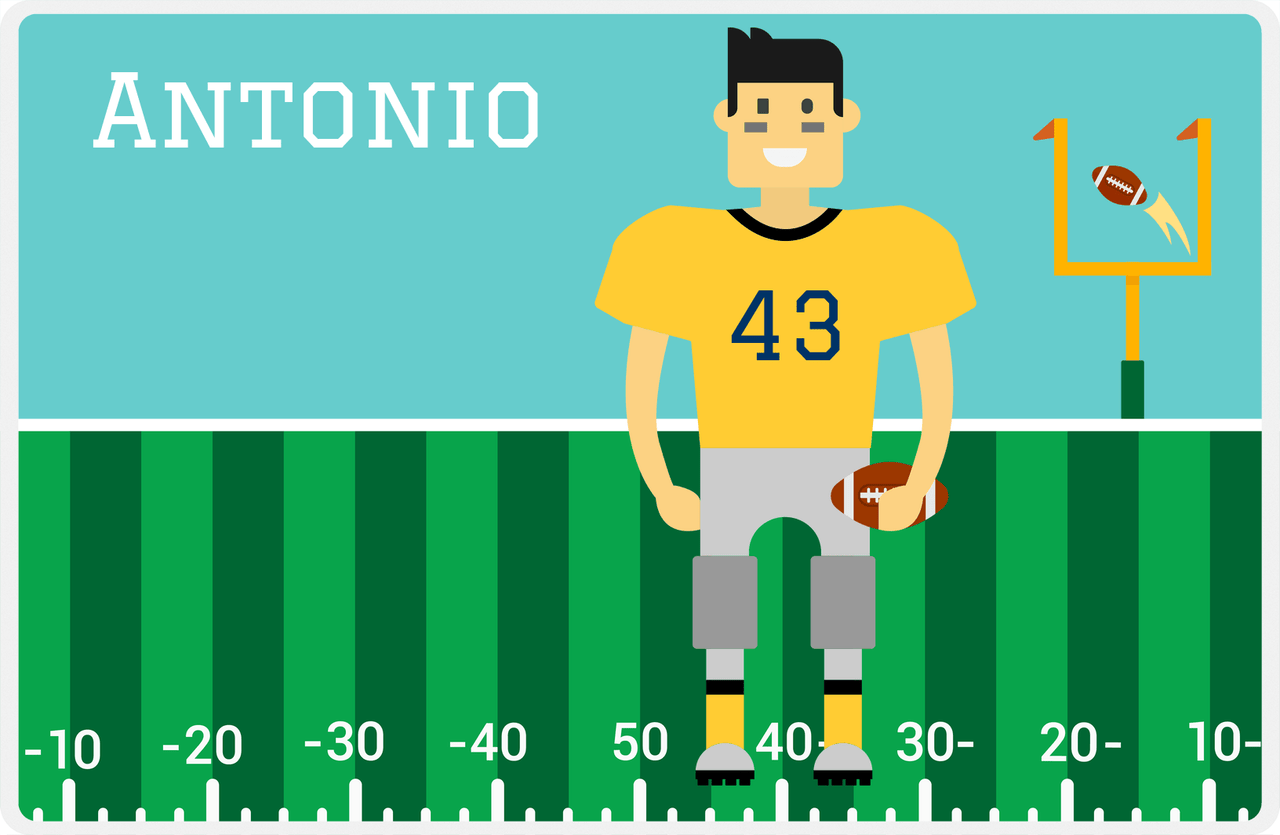 Personalized Football Placemat I - Teal Background - Asian Boy -  View