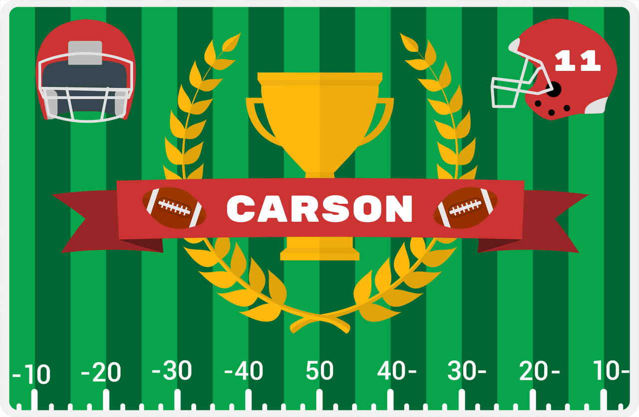 Personalized Football Placemat III - Champion Wreath - Green Background -  View