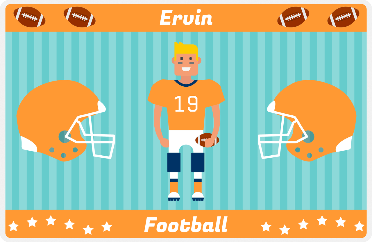 Personalized Football Placemat V - Teal Background - Blond Boy -  View