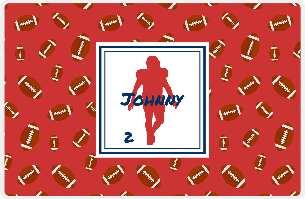 Personalized Football Placemat X - Red Background - Silhouette III -  View