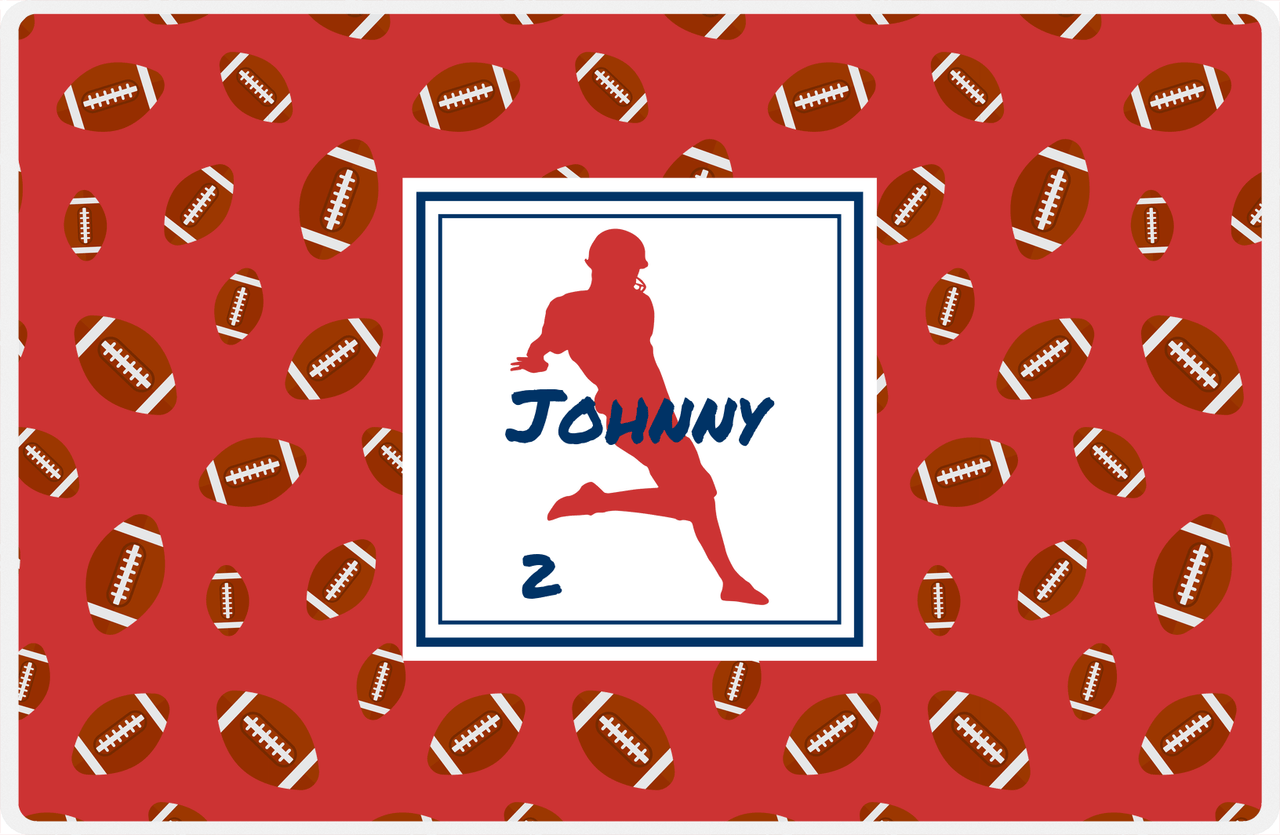 Personalized Football Placemat X - Red Background - Silhouette IV -  View