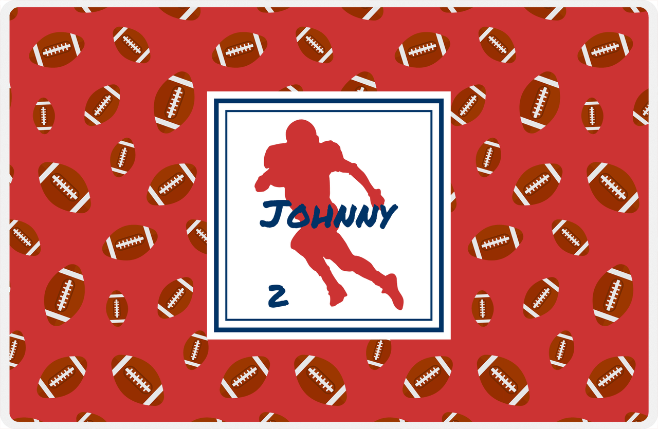 Personalized Football Placemat X - Red Background - Silhouette V -  View