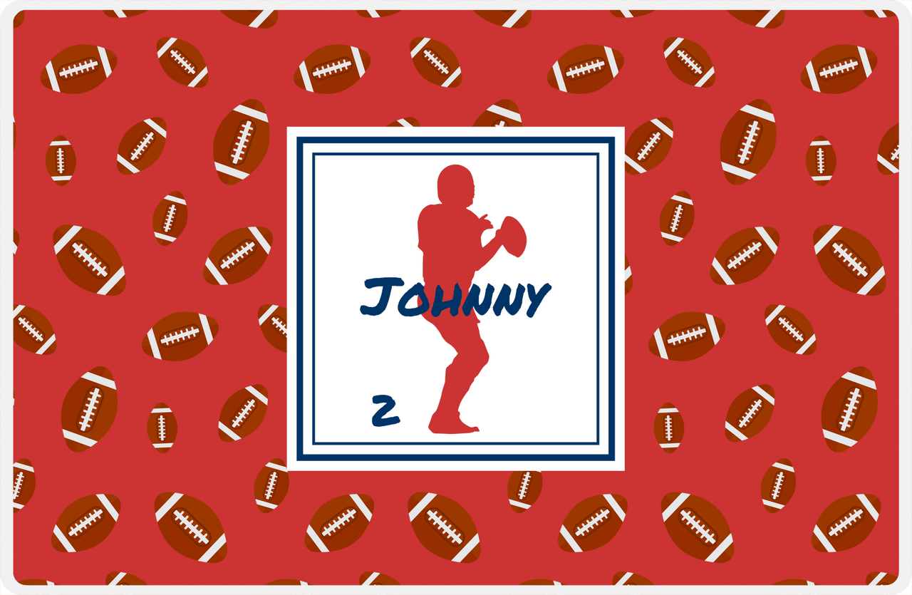 Personalized Football Placemat X - Red Background - Silhouette VII -  View