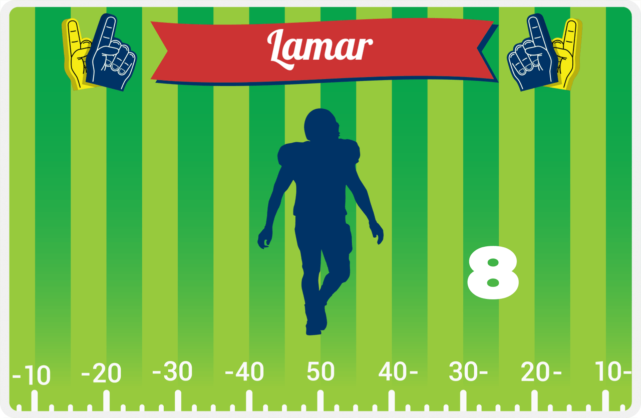 Personalized Football Placemat XII - Green Background - Silhouette III -  View