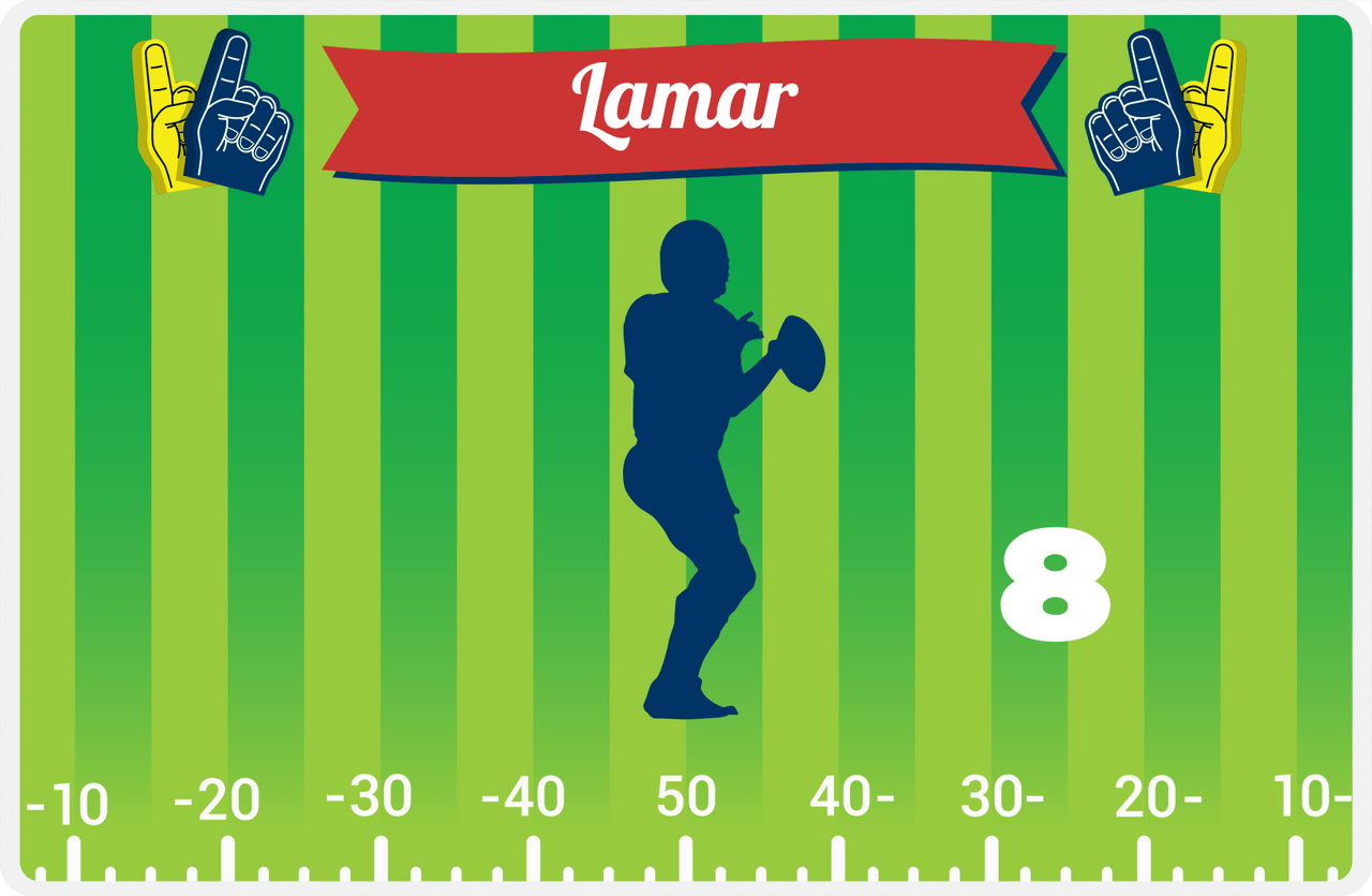 Personalized Football Placemat XII - Green Background - Silhouette VII -  View