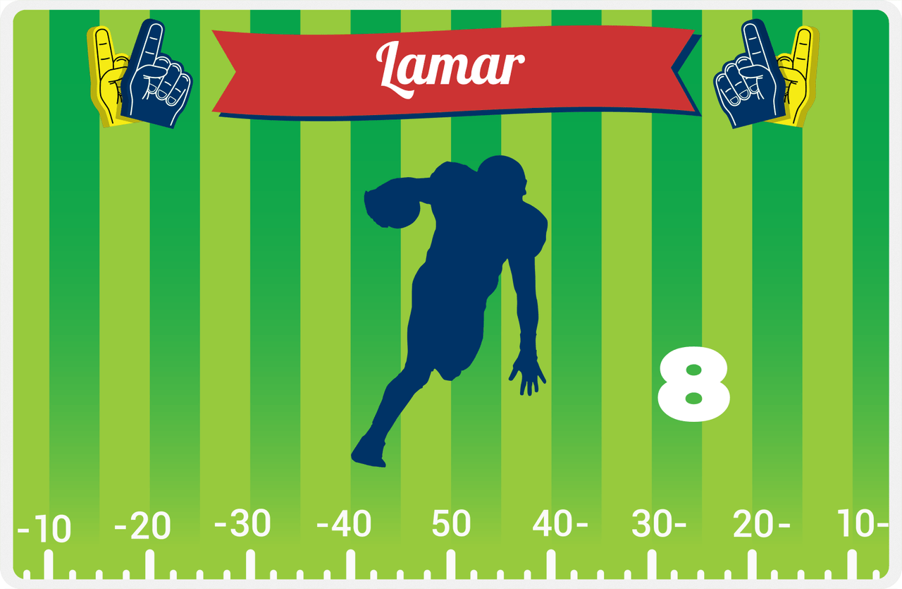 Personalized Football Placemat XII - Green Background - Silhouette X -  View