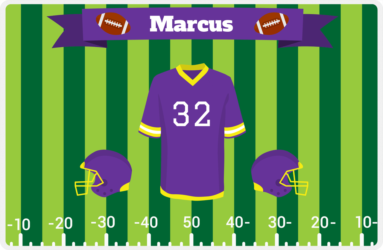 Personalized Football Placemat XIII - Green Background - Jersey Style III -  View