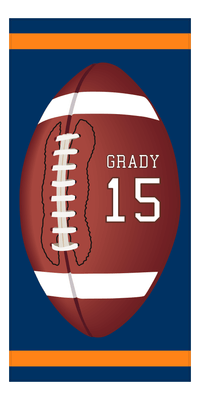 Thumbnail for Personalized Football Beach Towel - Vertical - Blue and Orange - Name with Jersey Number - Front View