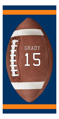 Thumbnail for Personalized Football Beach Towel - Vertical II - Blue and Orange - Name with Jersey Number - Front View