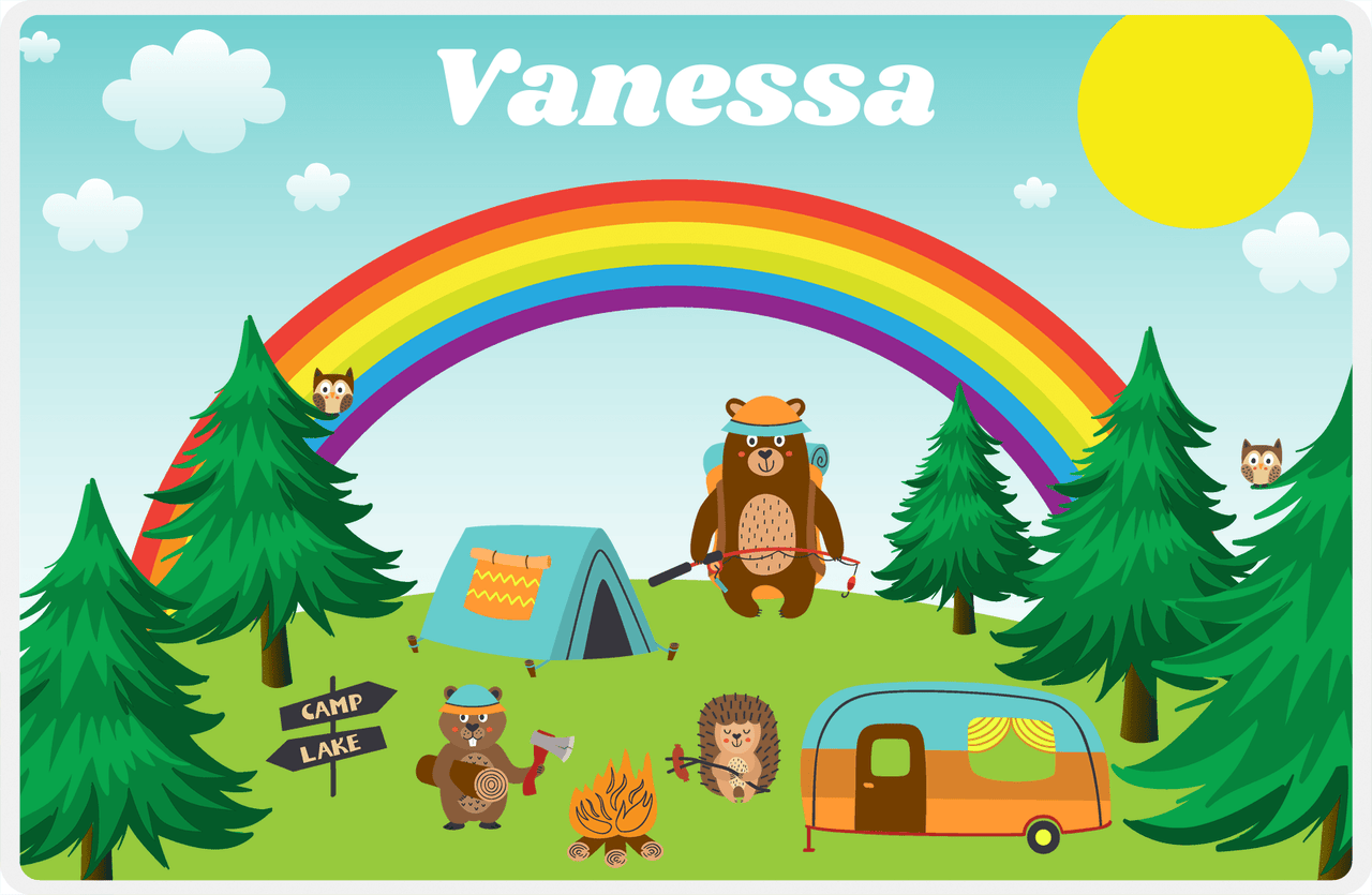 Personalized Forest Friends Placemat III - Camping Friends - Teal Background -  View