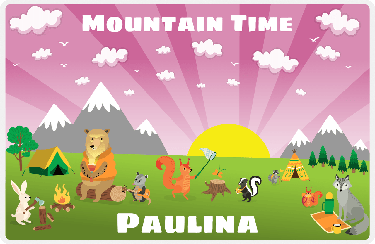 Personalized Forest Friends Placemat V - Mountain Time - Pink Background -  View