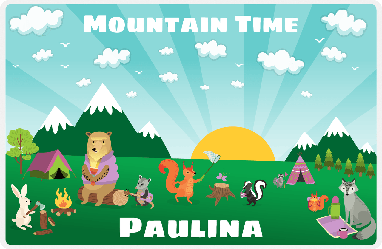 Personalized Forest Friends Placemat V - Mountain Time - Teal Background -  View