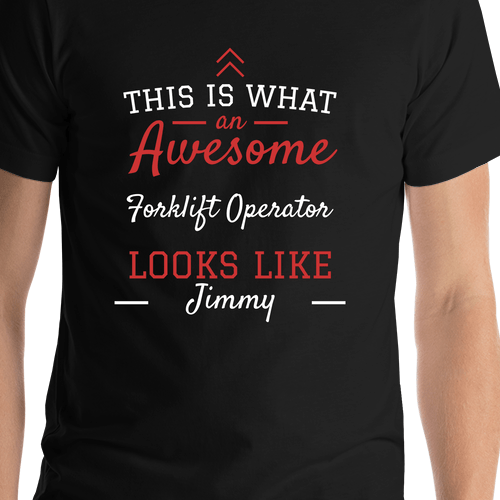 Personalized Forklift Operator T-Shirt - Black - Shirt Close-Up View