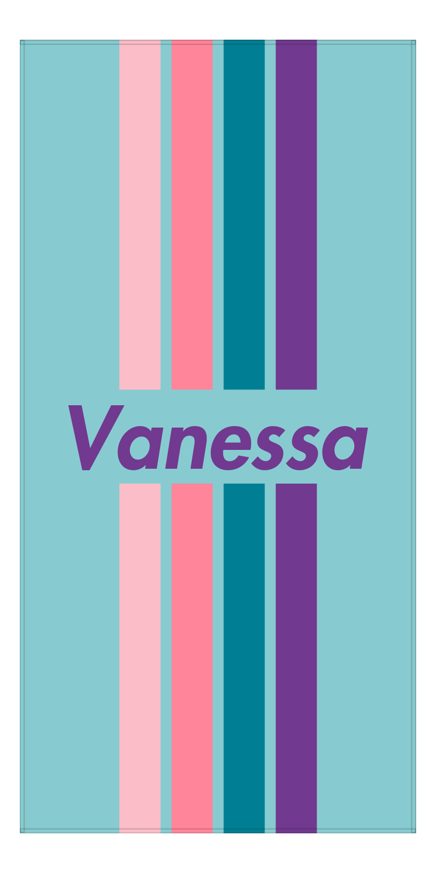 Personalized Four Stripes Beach Towel - Teal Background - Front View