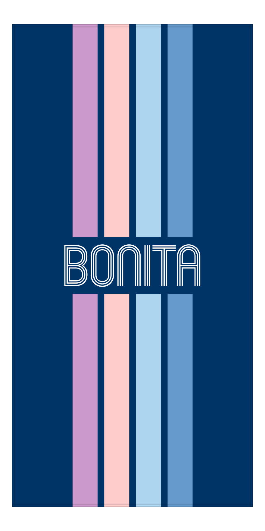 Personalized Four Stripes Beach Towel - Blue Background - Front View