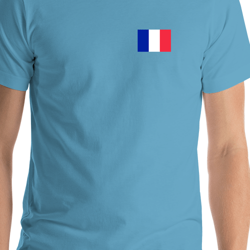 France Flag T-Shirt - Ocean Blue - Shirt Close-Up View