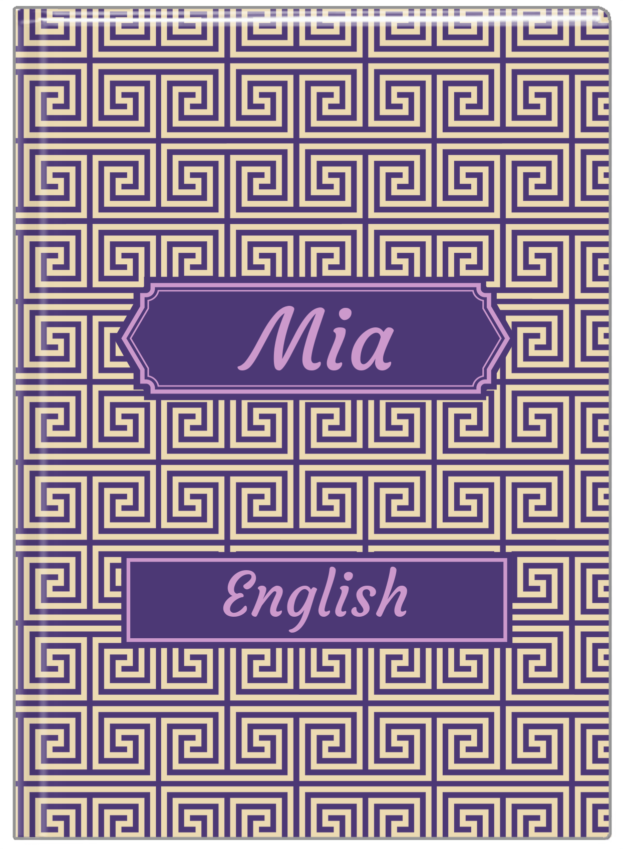 Personalized Fret Journal - Indigo and Lilac - Decorative Rectangle Nameplate - Front View