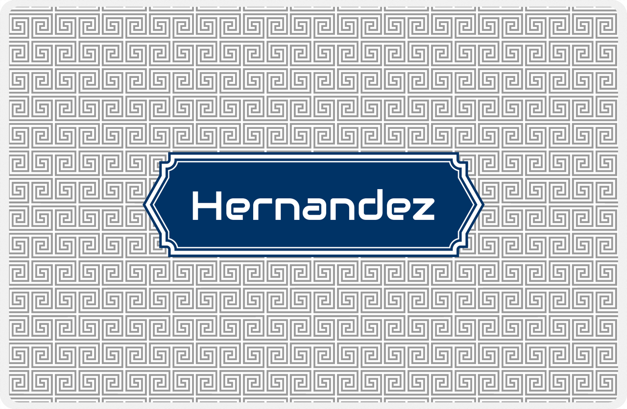 Personalized Fret Placemat - Grey and White - Navy Decorative Rectangle Frame -  View