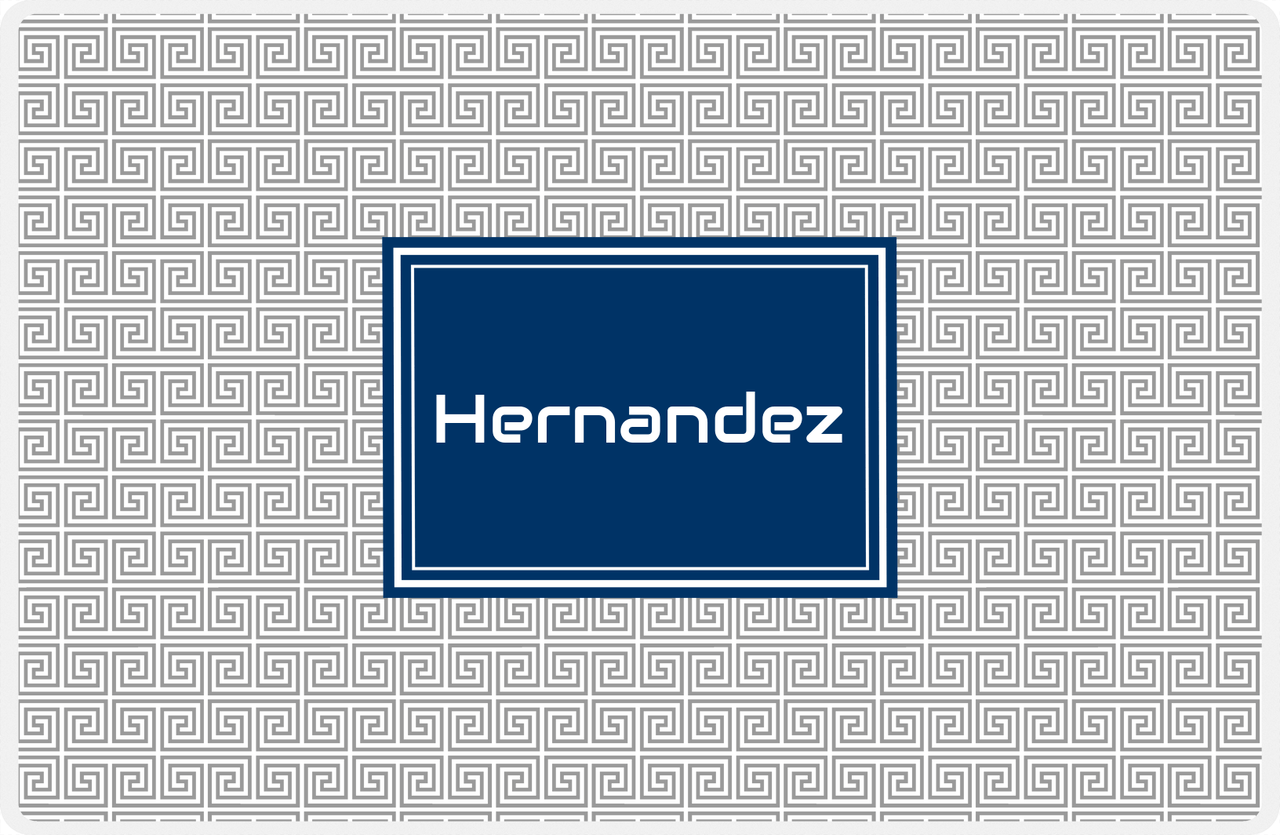 Personalized Fret Placemat - Grey and White - Navy Rectangle Frame -  View