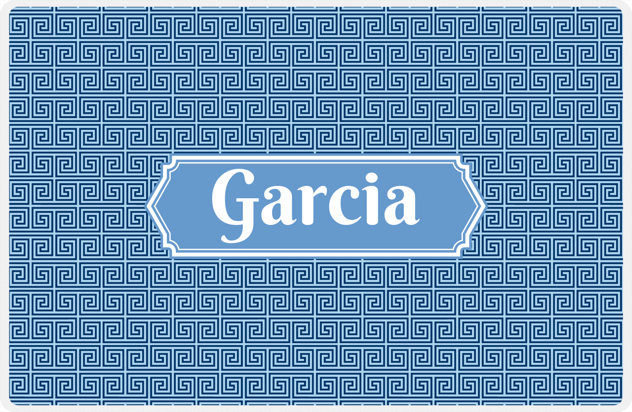 Personalized Fret Placemat - Navy and Light Blue - Glacier Decorative Rectangle Frame -  View