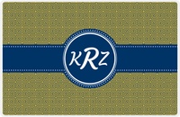 Thumbnail for Personalized Fret Placemat - Navy and Mustard - Navy Circle Frame With Ribbon -  View