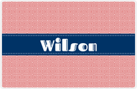 Thumbnail for Personalized Fret Placemat - Cherry Red and White - Navy Ribbon Frame -  View