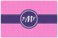 Thumbnail for Personalized Fret Placemat - Hot Pink and White - Indigo Circle Frame With Ribbon -  View