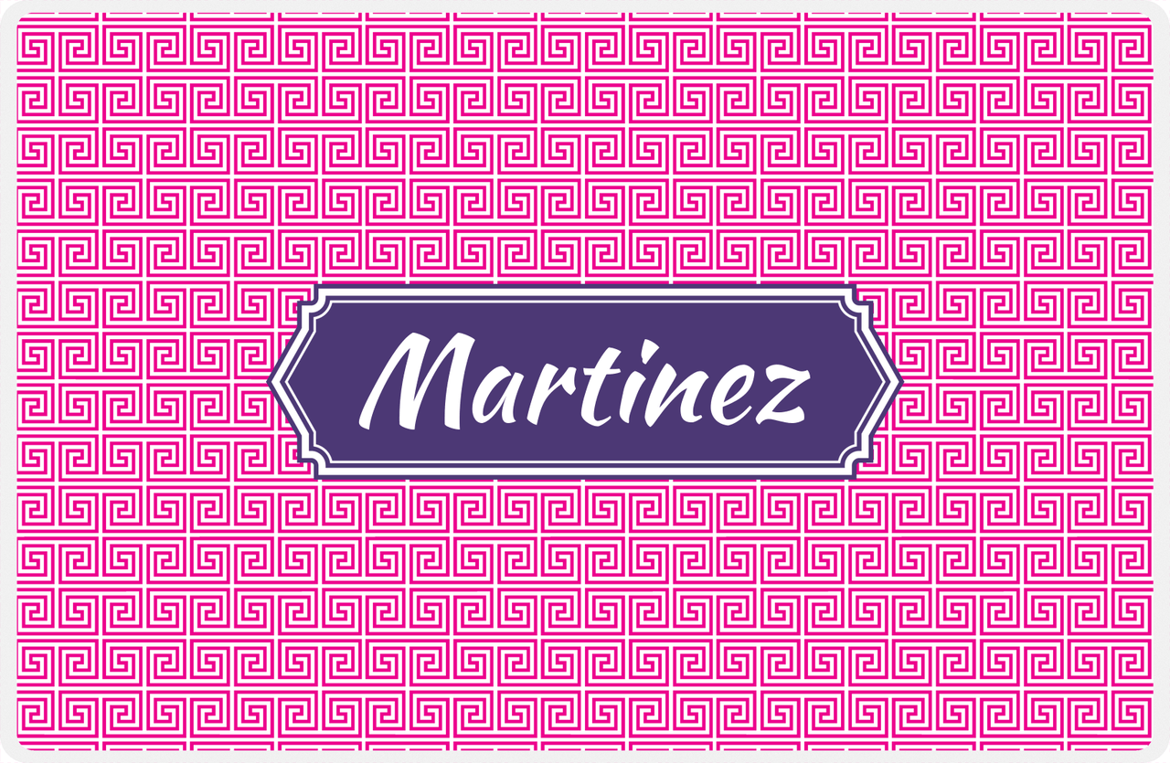 Personalized Fret Placemat - Hot Pink and White - Indigo Decorative Rectangle Frame -  View