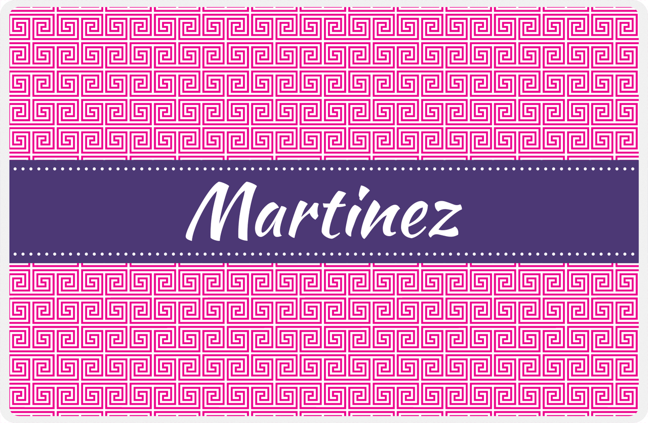 Personalized Fret Placemat - Hot Pink and White - Indigo Ribbon Frame -  View