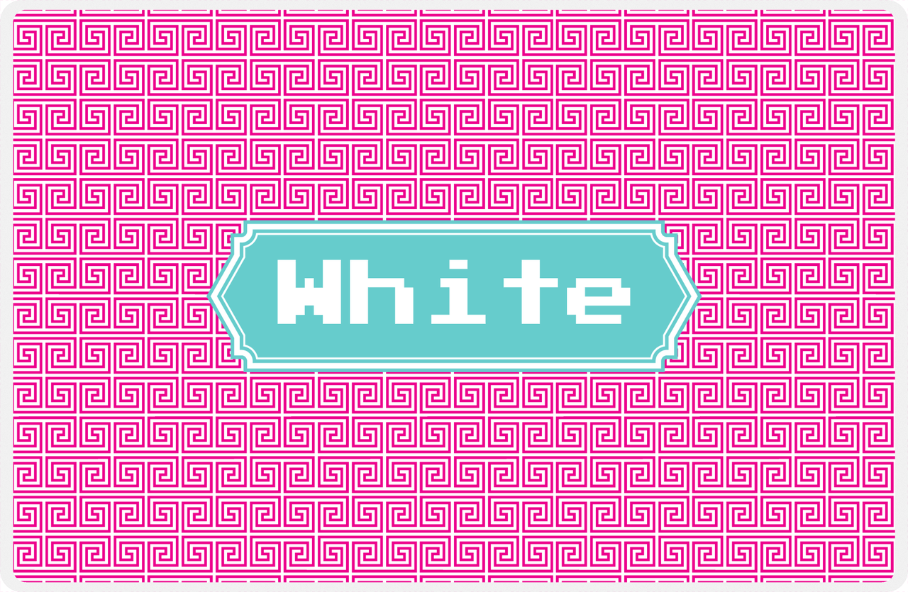 Personalized Fret Placemat - Hot Pink and White - Viking Blue Decorative Rectangle Frame -  View