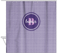 Thumbnail for Personalized Fret Shower Curtain - Purple - Circle Nameplate - Hanging View
