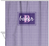Thumbnail for Personalized Fret Shower Curtain - Purple - Rectangle Nameplate - Hanging View