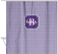 Thumbnail for Personalized Fret Shower Curtain - Purple - Stamp Nameplate - Hanging View