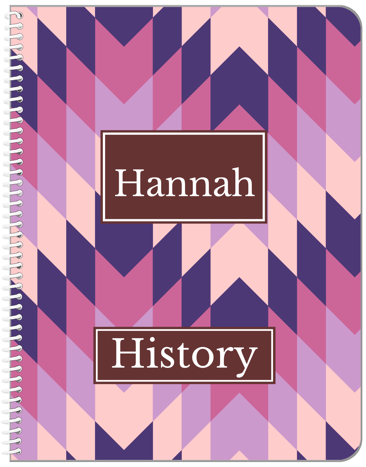 Personalized Funky Arrows Notebook - Purple and Brown - Rectangle Nameplate - Front View