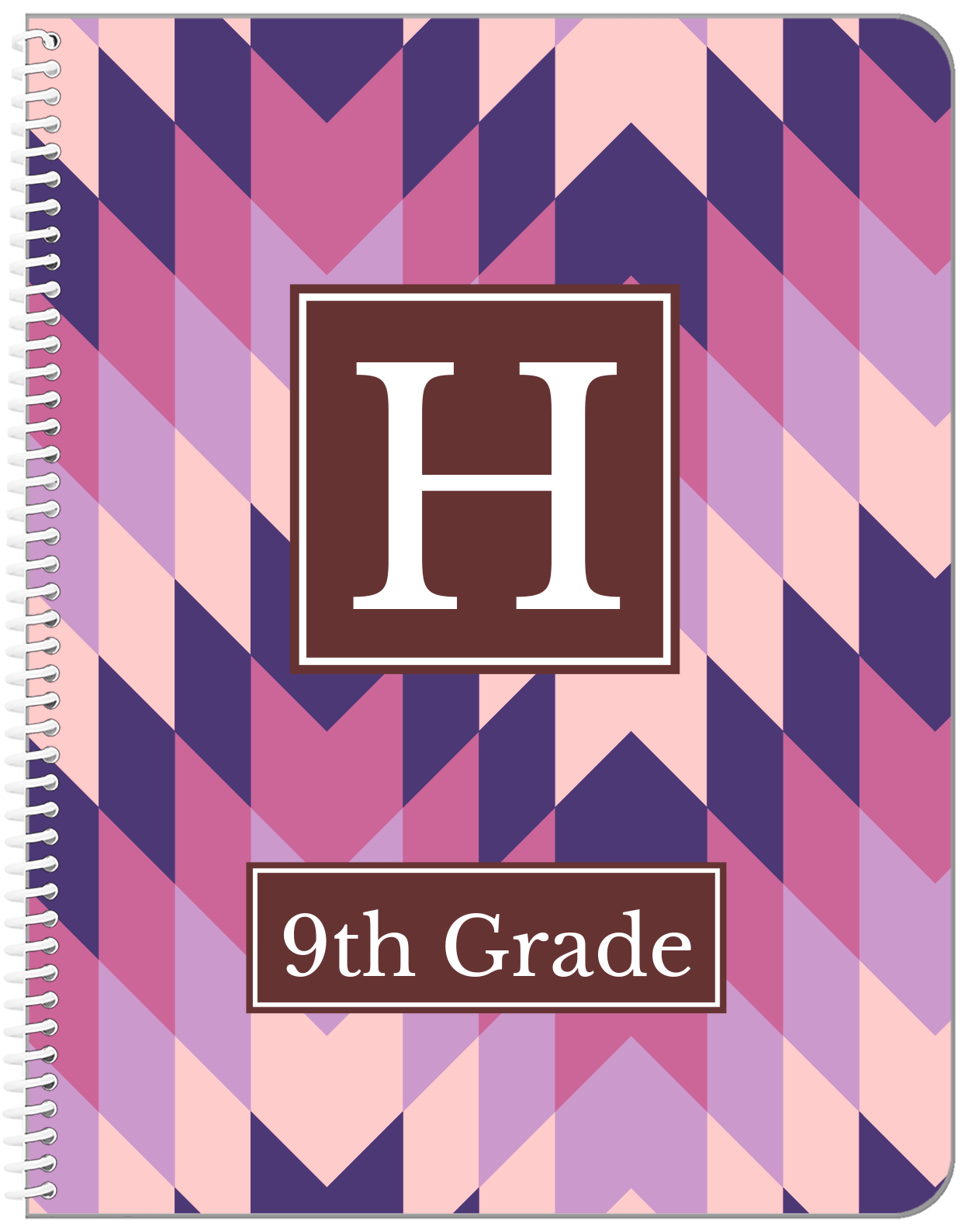 Personalized Funky Arrows Notebook - Purple and Brown - Square Nameplate - Front View